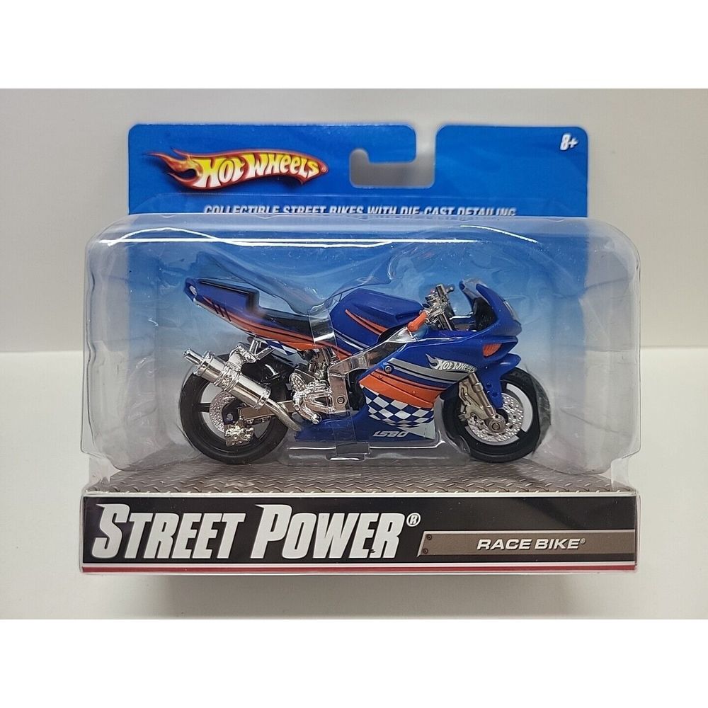 New 2009 Hot Wheels 1:18 Street Power Race Bike Motorcycle Blue/Orange